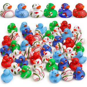 Vinsot 96 Pcs Easter Rubber Ducks Bulk Candy Colorful Cruise Bath Toys for Kids, Easter Basket Stuffers, Egg Hunt Fillers, Birthday Party Favors Gift (Christmas)