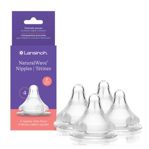 Lansinoh NaturalWave Baby Bottle Nipples, Fast Flow, Size F, 6+ Months, 4 Count  100% Soft, Durable Silicone, Made Without BPA BPS, Anti-Colic, Supports Babys Developing Mouth and Teeth
