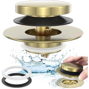 Brushed Gold Upgraded Tip Toe Tub Stopper, Universal Pop Up Bathtub Drains Plug, Bathroom Bath Tub Drain Stoppers, Replaces Lift and Turn, Tip-Toe and Trip Lever drains for Tub, Easy Install