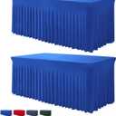 Table Skirt for 4 Foot Tables - 2 Pack One-Piece Royal Blue Tablecloths and Skirt, Wrinkle Resistant Ruffles Elastic Cover for Banquets, Weddings, Events, Parties (48" x 30" (Rectangular) 2Pack)
