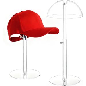 2 Pack Acrylic Hat Display Stand 8-16 inch Adjustable, Clear Domed Hat Stand Rack for Baseball Cap Cowboy, Wig Holder Stand Organizer for Dresser Closet Vendors (Adult styles, 2)