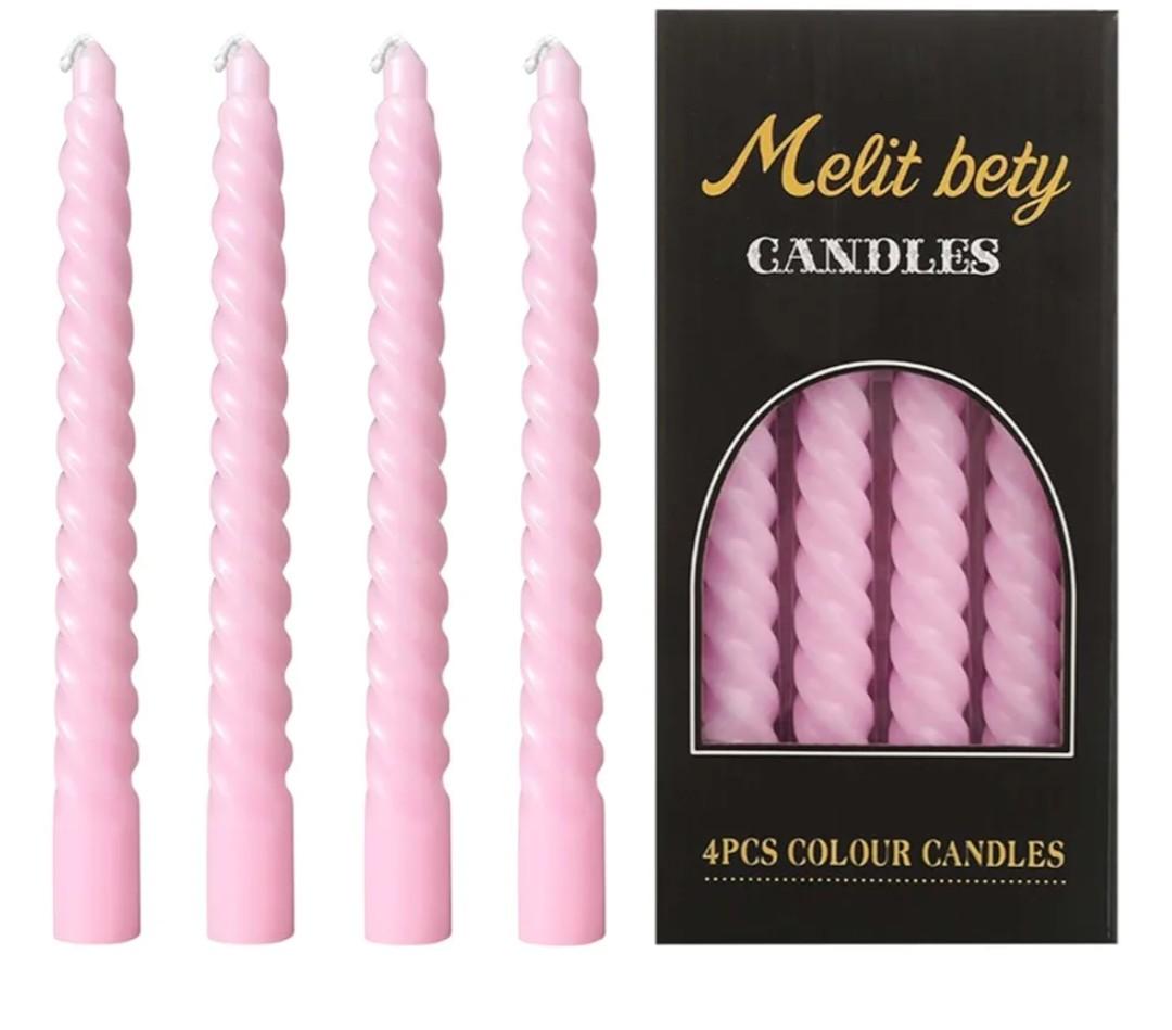 8 inch Pink Spiral Taper Candles Set of 4 Pack Tapered Candle, Tall Candlesticks,for Dinner Party Wedding, Holiday Spring,Home Decor,Kitchen Decor (4, Pink, 8inch)