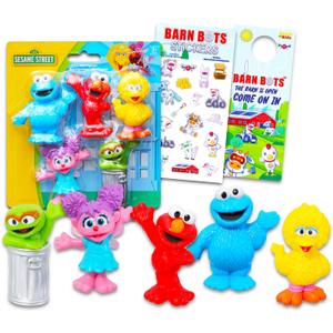 Sesame Street Mini Figures 5 Pack - Toy Bundle with 5 Cupcake Topper Figurines Including Elmo, Big Bird, Cookie Monster, More Plus Stickers | Sesame Street Party Supplies for Kids