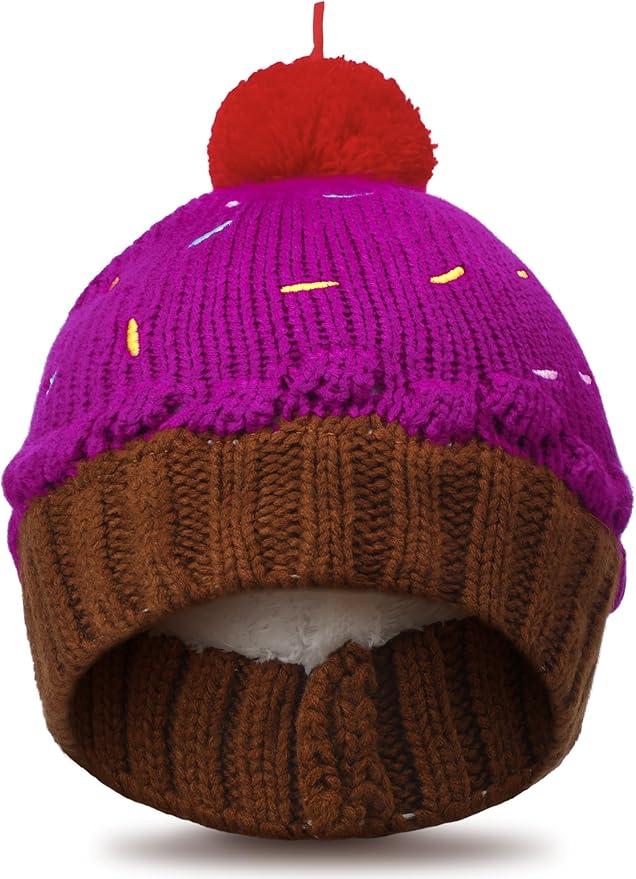 Geyoga Cupcake Beanie Hat for Women Valentine's Day Winter Knitted Ice Cream Costume Hat Crochet Cake Beanie for Adult Gifts Purple