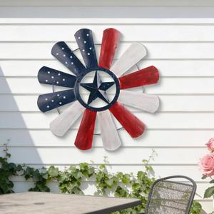 JJALIGHTS 23" Windmill Wall Decor, Patriotic American Flag Metal Wall Art with Texas Star, 4th of July Indoor Outdoor Decorations for Farmhouse Porch Garden Patio Fence Home