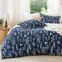 Bedsure Queen Comforter Set - Navy Bed Set, 3 Pieces Cute Floral Bedding, 1 Soft Reversible Botanical Flowers Comforter and 2 Pillow Shams (14 - Navy)