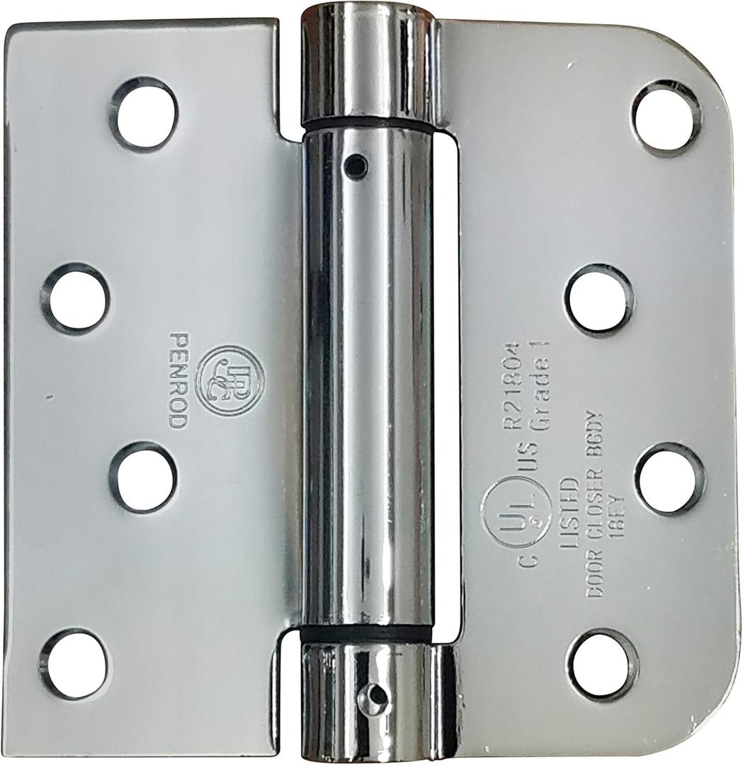 Spring Self-Closing Hinges, 4 Inch Square with 5/8 Inch Polished Chrome, Adjustable Door Closing, 2 Pack