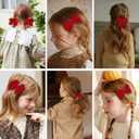 Red Velvet Ribbon Bow Hair Clip 12pcs 3in Christmas Dressy Bow Alligator Barrettes Valentines New Year Ponytail Decor Accessory Small for Little Teen Toddler Baby Girls Kids Gift