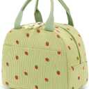 Bluboon Lunch Bag for Women Men Cute Corduroy Lunch Tote Bags Reusable Insulated Lunch Box Large Capacity Reusable Insulated Cooler for Work Picnic or Travel (Corduroy strawberry Green)