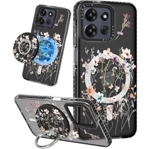2 x Lotadilo Cute Case for Moto G Power 2026/2025/Play 5G 2025 for Women Girls - Funny Dried Flower Design Compatible with Magsafe Ring Holder Magnetic Stand Kickstand Fashion TPU Phone Covers Kawaii