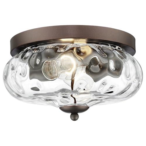 Darkaway Ceiling Light Fixtures Flush Mount Indoor Outdoor Ceiling Light with Water Ripple Glass Shade for Hallway Kitchen Bedroom Porch Living Room Bronze Finish 11"