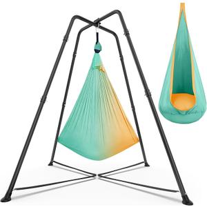Swing Stand with Sensory Swing, Swing Frame with Pod Swing, X-Shaped Swing Set, Metal Swing Chiar with Stand for Adults Indoor and Outdoor 330LBS (Mint Green Gradient)