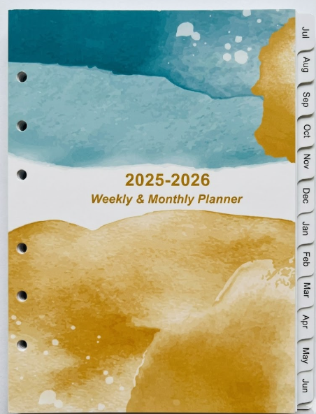 2025-2064 Planner Refills - 2025-2026 Weekly & Monthly Planner Refill, July 2025-June 2026, 7-Hole Punched, Desk Size 4, 5.8" x 8.3", Ocean