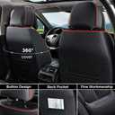 Coverado Universal Seat Covers Full Set, 5 Seats Universal Seat Covers for Cars, Waterproof Nappa Leather Car Seat Covers with Head Pillow, Auto Protectors Fit for Most Pick-up Truck, Black&Redline