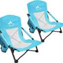 Oileus Low Beach Chair for Beach Tent/Shelter/Camping/Outdoor Ultralight Backpacking Folding Recliner Chairs with Cup Holder/Storage Bag, Carry Bag, Breeze Mesh Back, Compact Duty 2 Pcs