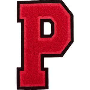 2Pcs 5.0" Red Chenille Letter Patches, Iron On Embroidered Alphabet Patches for Clothing, Jeans, Jackets, Backpacks, Hats- Varsity Letters with Black Border (Letter P)