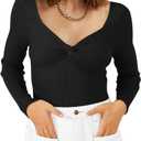 LILLUSORY Women's 2025 Twist Knot Fall Clothes Fashion Outfits Top Ribbed Long Sleeve (Medium, Black)