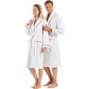 Premium Cotton Robes for Women, Lightweight Mens Robe, Unisex Terry Cloth Bathrobe, Soft Shower Spa Robe, 1 Pcs (White-red)