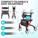 PLANET WALK Super Lightweight Rollator Walker for Seniors, Foldable Rolling Walker with Seat and 8" Rubber Wheels for All Terrain, Unique Design Aluminium Frame Sturdy Walkers for Traveling - Red