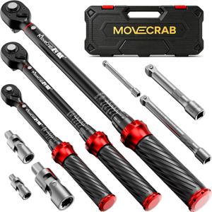 9pcs Click Torque Wrench Set, CNC Machining Handle, 1/4" 3/8" 1/2" Drive Dual-Direction Adjustable, 4-20Ft.lb / 5-45Ft.lb / 15-165Ft.lb, Dual-Scales 3% Accuracy for Bicycle Motorcycle Car