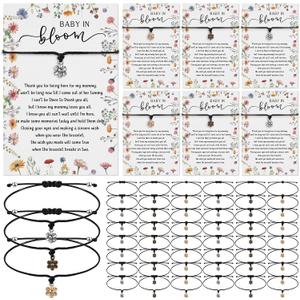 Landical Wildflower Baby Shower Favors for Guests Little Wildflower Baby in Bloom Bracelets Adjustable Flower Wish Bracelet 3 Colors with Thank You Card for Gender Reveal Thank You Gifts