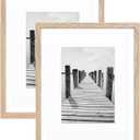 KTKDE 8x10 photo frames, MDF wrapped wood grain paper photo frames with 5x7 pads or 8x10 without pads, tempered glass, 8  10 gallery wall installation or desktop home ideal gift (2pcs-Natural Woodgrain)