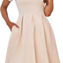 YATHON Womens Elegant Print Notched Neck Slant Pocket Pleated Hem Casual A-Line Dress (XL)