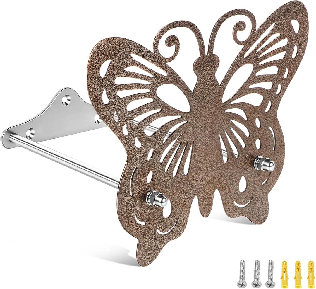 Garden Hose Holder Wall Mount Stainless Steel Heavy Duty Wall-Mounted Decorative Hose Hanger with Butterfly Design, Rustproof Water Hose Rack, Patio (Bronze)