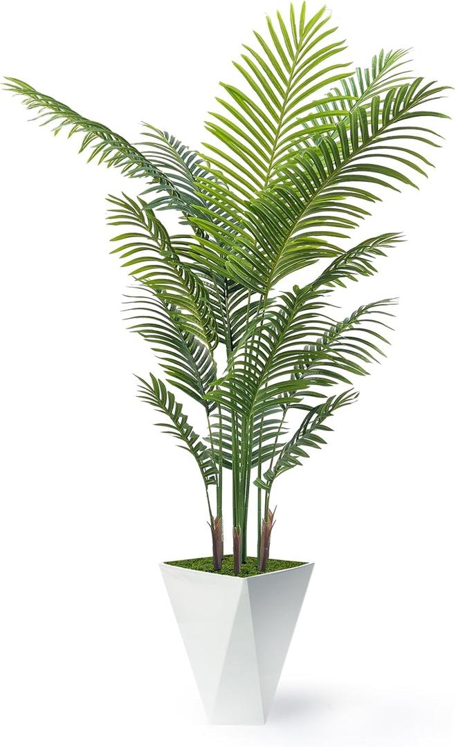 Artificial Palm Trees 6FT Tall Fake Palm Tree Indoor,Faux Tropical Areca Floor Plant with White Tall Planter, Fake Silk Plants in Pot for Home Office Living Room Bedroom Decor