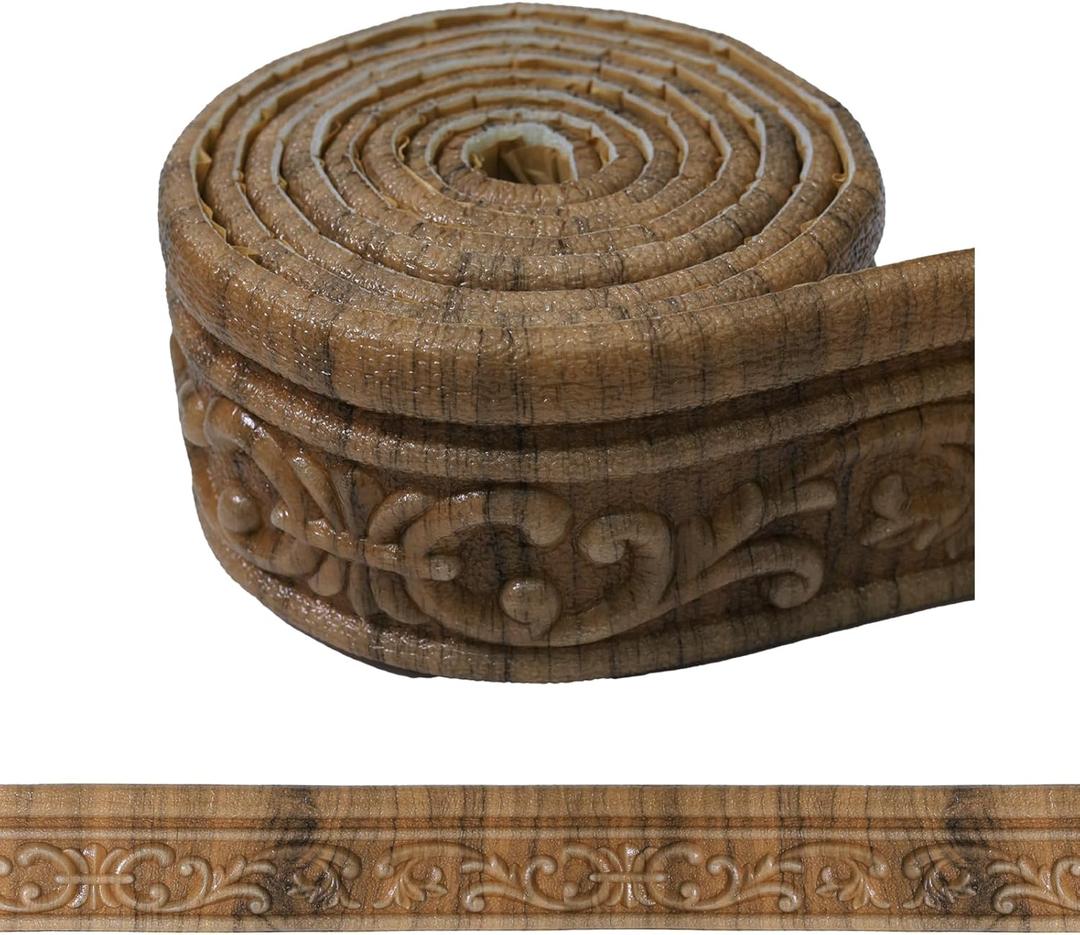 WADILE 90" x 3.1" Peel Stick Foam Molding Trim Self Adhesive, Crown Molding Wallpaper Border Flexible, 3D Wall Edging Lines Foam Baseboard, Wall Trim for Home, Brown, 2PC