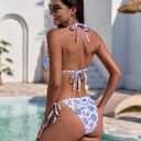 2 x Wiepux Women's Floral Printed Sexy 2 Piece Halter Bikini Set Textured Tie, (Mix Size S, M)