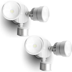 LUTEC P6221W-PIR24 2000 Lumen 18 Watt 26 LED Motion Activated Integrated Dual-Head Flood Light Outdoor, IP54 Waterproof Exterior Security Floodlight for Patio, Garden, Yard, Warehouse White2 Pack