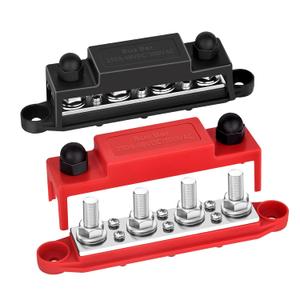 Power Distribution Block 12V 250A Bus Bar 4 x 5/16" Stud Marine, 6 x #8 Screws Terminals Block (Pair - Red & Black)
