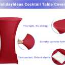 HolidayIdeas Cocktail Table Covers, 2 Pack - Fitted Stretch Spandex Square Corners Cocktail Tablecloths (Dark Red, Fit for 30"-32" Diameter x 43" Height Tables)
