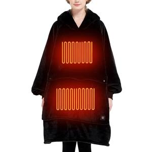 KFUBUO Heated Electric Wearable Blanket Throw Battery Operated Portable USB Cordless Outdoor Hoodie Sweatshirt (Heated Blanket Black)