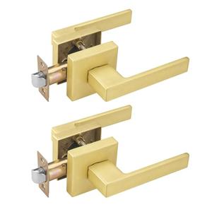 NCSEN 2 Pack Gold Door Handles Interior, Passage Door Lever for Hall, Non Locking Door Handle