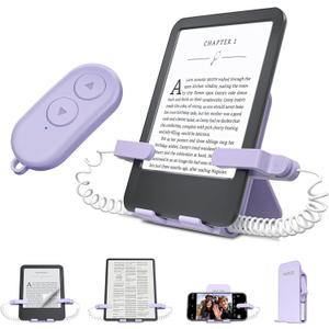 Remote Control Page Turner and Stand for Kindle Paperwhite Oasis eReaders,Clicker Page Turner Forward and Backward,Kindle Accessories for iPhone,iPad,Tablets Reading,Camera Video Record &Selfie (Purple)