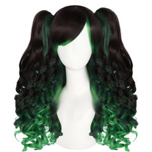 ANOGOL Hair Cap+Dark Green Lolita Wig for Women Green Mixed with Black Cosplay Wig with Ponytails Long Curly Wigs with Bangs Dark Greenish Black Ponytails Wigs Anime Outfit for Halloween Party ANOGOL Hair Cap+Dark Green Lolita Wig for Women Green Mixed with Black Cosplay Wig with Ponytails Long Curly Wigs with Bangs Dark Greenish Black Ponytails Wigs Anime Outfit for Halloween Party