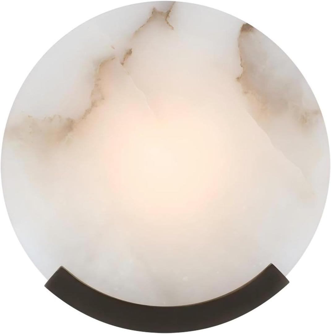 1-Light Black Modern Wall Sconces for Bedroom, Round Sconce Wall Light Fixture for Bathroom, Alabaster Sconce Lighting for Living Room, 1 Pack