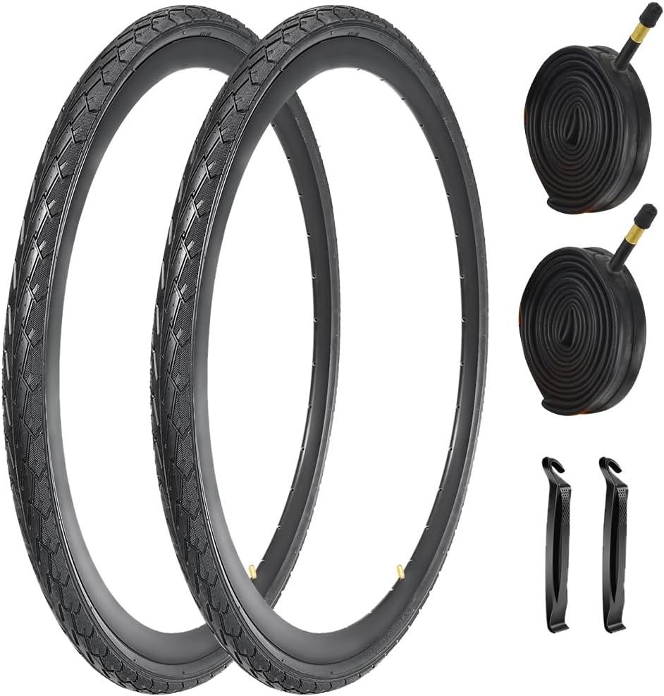 2 Pack 700x23C/25C/28C/35C/38C Bike Tires Plus Bike Inner Tubes Presta Valve 48mm or Schrader Valve 48mm Foldable Replacement Tires for Road Bicycle