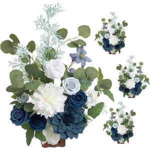 Ling's moment 17.5" Tall Standing Artificial Flowers Arrangements 4 pcs Wedding Aisle Runner Chair Decorations Dusty Blue Navy Centerpieces for Ceremony Reception Rose Floral Party Outdoor