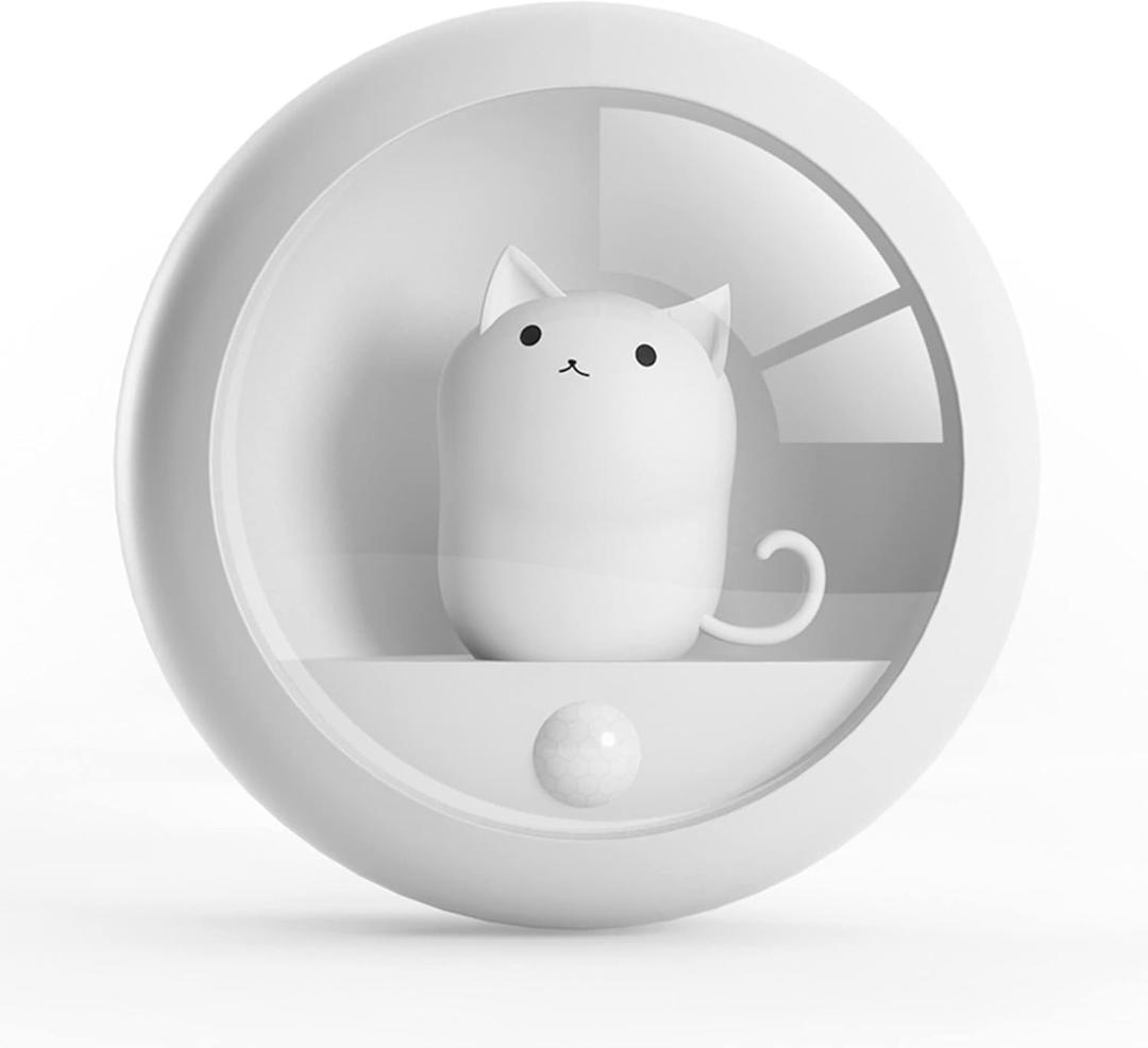 Attivolife Cat Magnetic Motion Sensor Light with Stand, Rechargeable Cordless LED Night Lamp Dimmable, Portable White Wall Light for Bedroom Kids Room Hallway Stair