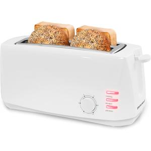 Elite Gourmet ECT-4829 Long Slot 4 Slice Toaster, 6 Toast Settings Toaster Defrost, Reheat, Cancel Functions, Slide Out Crumb Tray, Extra Wide Slots for Bagels Waffles, White