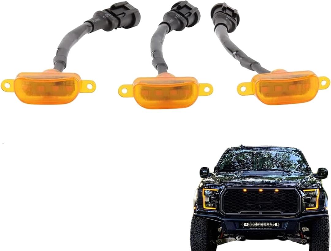 3PCS Bright Amber L-ed Grille Lights Compatible with 2004-2019 for-d F150, 2013-2018 R-am 1500 Raptor Style Aftermarket, Front Grille Daytime Driving Running Light Kits (Yellow)