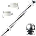 PHITRIC Flag Pole, Tangle Free Spinning Stainless Steel Rustproof Flagpole for 3x5 Sports Fan Outdoor Flags for Outside House (Silver, 5FT, Without Bracket)