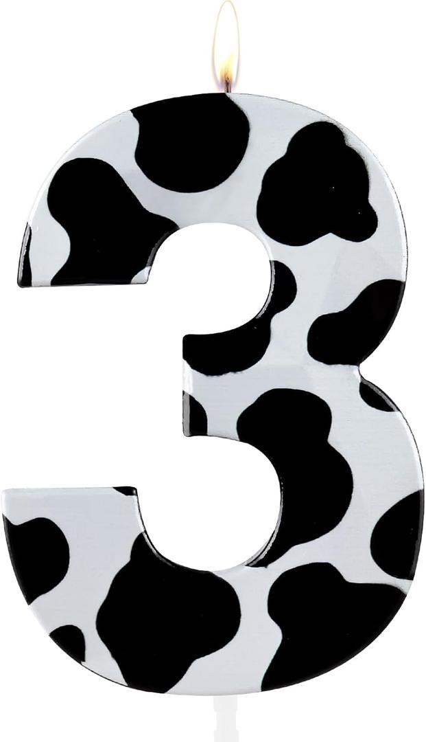 Metallic 3D Cow Birthday Candles, Zoo Number 3 Candle, Happy 3rd Birthday Candle for Cake, Farm Animal Cake Topper Decorations for Boys Girls Birthday Party Anniversary Celebration Supplies