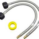 2 Packs 1/4'' Inverted Male Flare RV Propane Pigtail Hose for Travel Trailer, 20 Inch Stainless Braided Rv lp Gas Hoses Connector with QCC1 & Type1 for Outdoor Grills and Camping BBQ with Tape