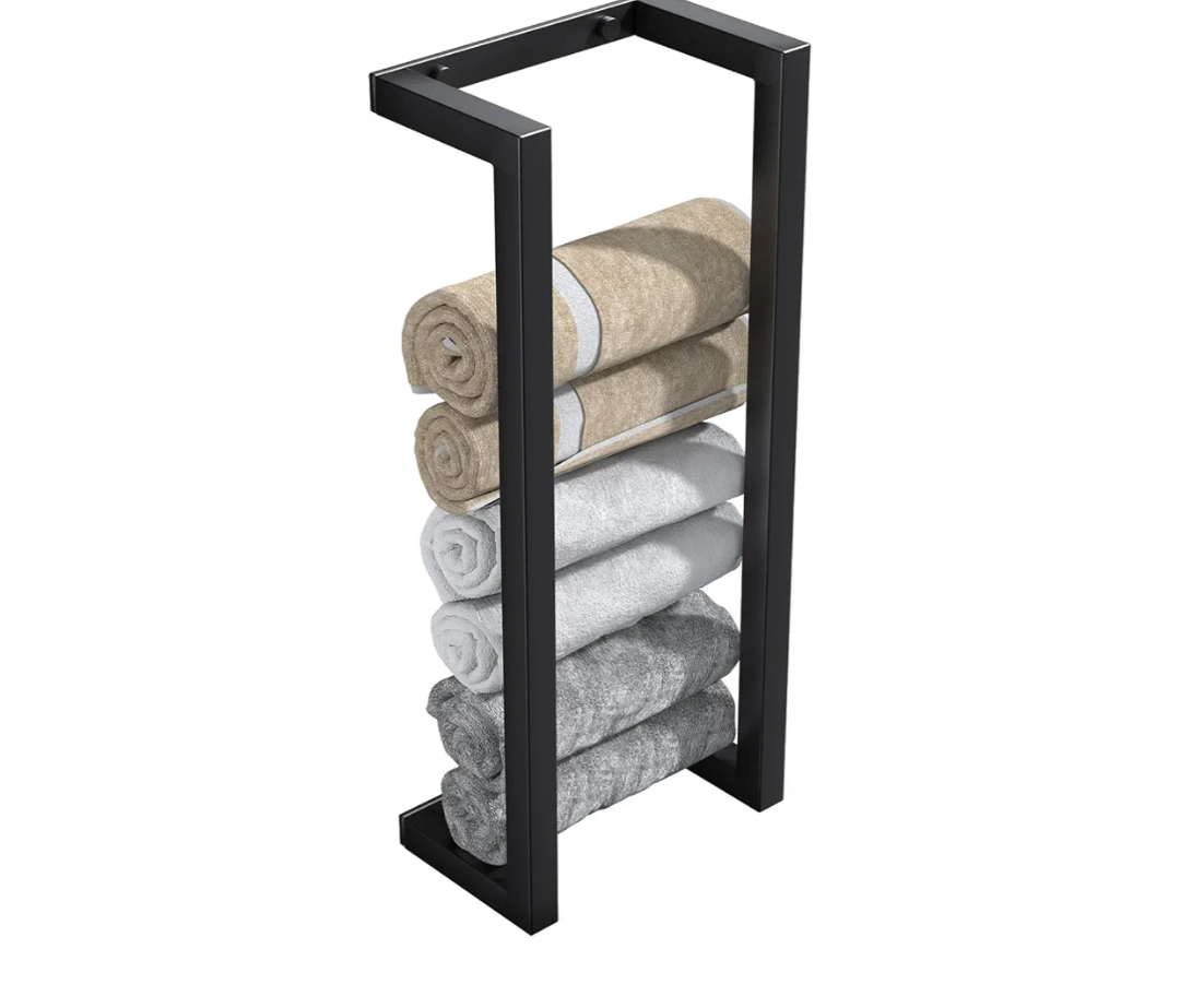Towel Racks for Bathroom Rolled Towels,Small Vertical Towel Storage Rack for Bathroom,Premium Aluminum Matte Black Bath Towel Holder Wall Mounted,Easy to Install