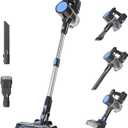 DUMOS Cordless Vacuum Cleaner, Lightweight Rechargeable Upright Vacuum with Flexible Steering, Extendable Pole, LED Light, 3 Brush Heads & Wall Mount, Ideal for Hardwood Floors & Household Cleaning