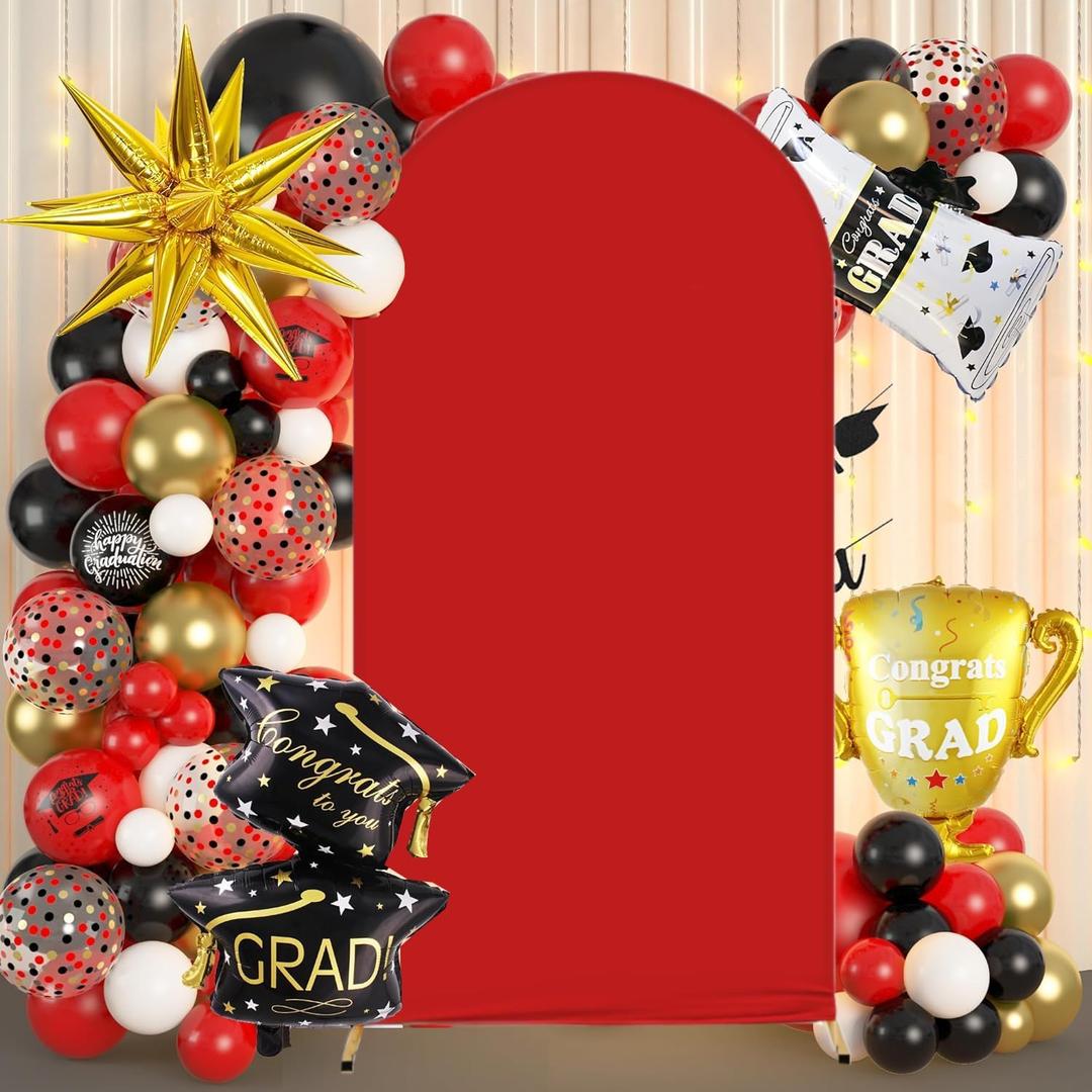 Albassa Arch Backdrop Cover 2-Sided Spandex Wedding Arch Covers Fitted Round Top Chiara Backdrop Stand Cover for Baby Shower Birthday Party Wedding Decoration (Red, 6FT)